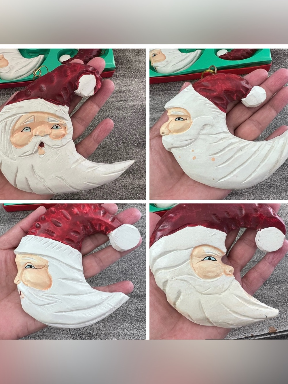 Vintage Old World Crescent Moon Santa Claus Christmas Ornaments - Set of 4